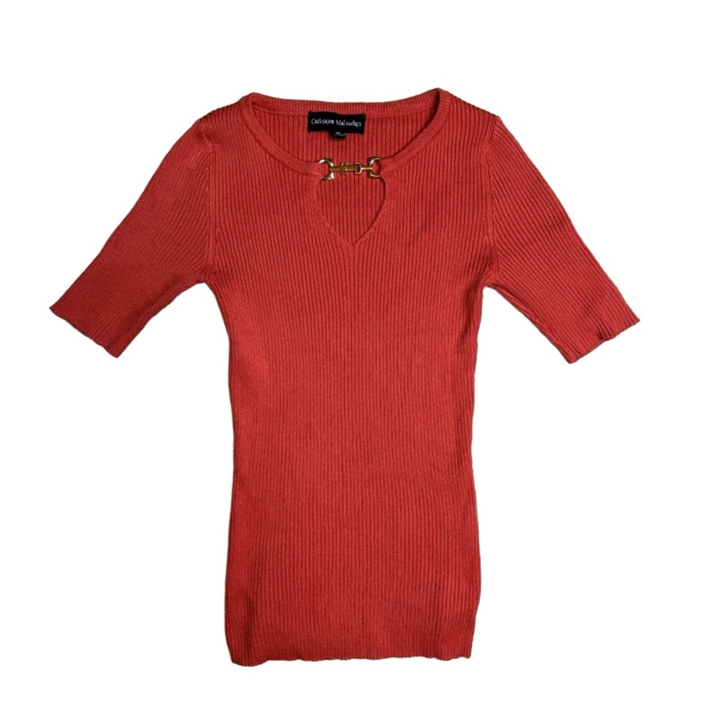 Catherine Malandrino Sweater Womens’s XS Orange Gold Chain Key Hole Top